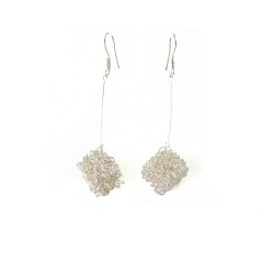 Crazy Square Mesh White Earrings