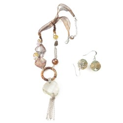 Sepia Ribbon Buds Necklace and Earrings Set