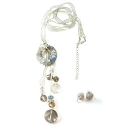 Ash Gray Buds Ribbon Necklace and Earrings Set
